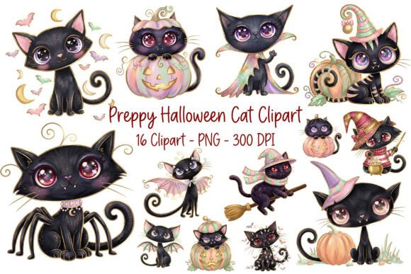 Download Preppy Halloween Cat Clipart PNG Set - Clipart Collection
