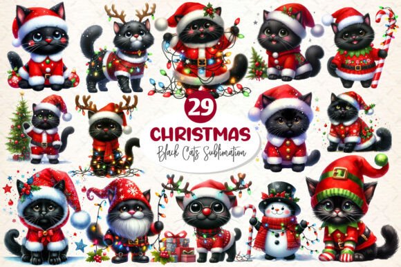 Download Christmas Black Cat Clipart, Funny Cats - Clipart Collection