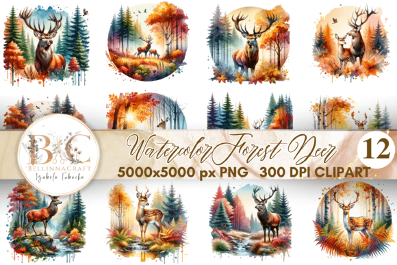Download Watercolor Autumn Forest Deer Clipart - Clipart Collection