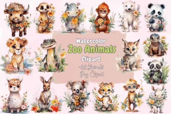 Download Watercolor Zoo Animals Clipart - Clipart Collection