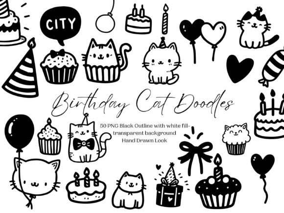 Download Birthday Cat Doodle PNG Clipart Bundle - Clipart Collection