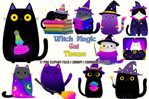 Download Witch Magic Cat Theme Clipart - Clipart Collection