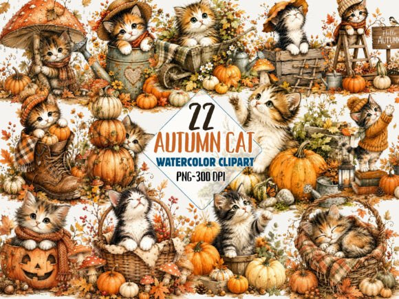 Download Autumn Pumpkin Cat Clipart Bundle Png - Clipart Collection