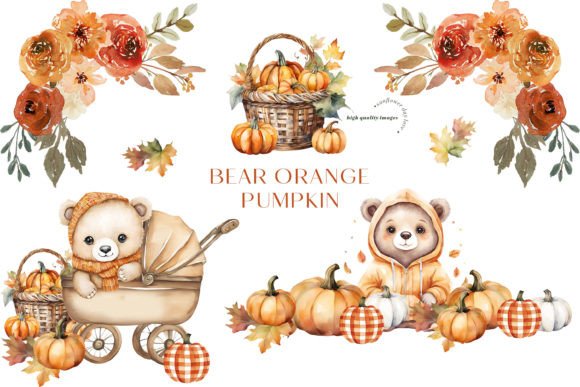 Download Fall Cute Bear Rustic Pumpkin Clipart - Clipart Collection