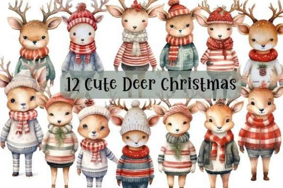 Download Christmas Watercolor Cute Deer Clipart - Clipart Collection
