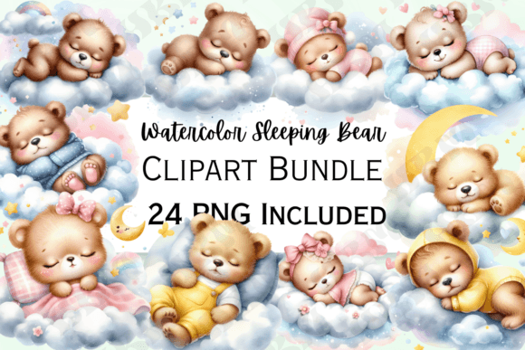 Download Cute Watercolor Sleeping Bear Clipart - Clipart Collection