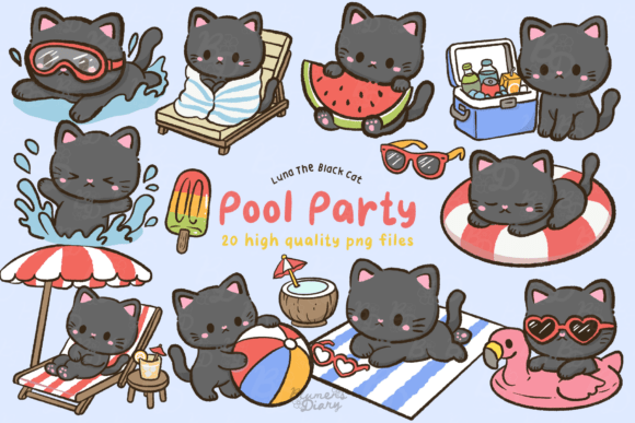 Download Kawaii Pool Party Black Cat Clipart - Clipart Collection
