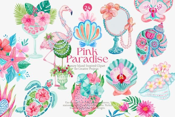 Download Pink Tropical Clipart Set - Clipart Collection