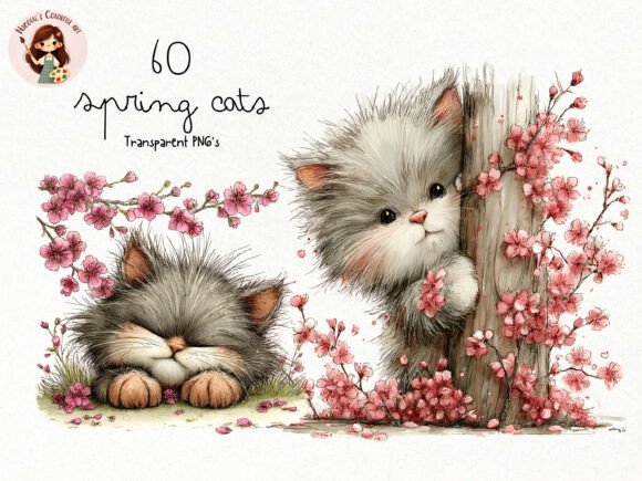 Download Spring Cat Clipart PNG Bundle - Clipart Collection