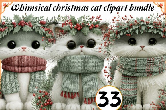Download Whimsical Christmas Cat Clipart Bundle - Clipart Collection