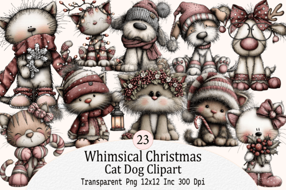 Download Whimsical Christmas Cat &amp; Dog Clipart - Clipart Collection
