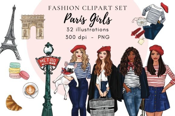 Download Paris Girls Fashion Clipart Set PNG - Clipart Collection