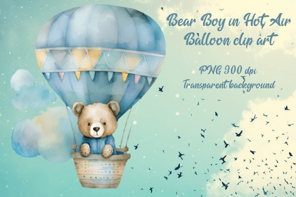 Download Bear Boy in Hot Air Balloon Clipart Png - Clipart Collection