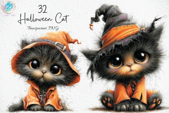 Download Whimsical Halloween Cat Clipart Bundle - Clipart Collection