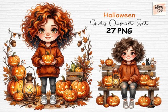 Download Halloween Girls Clipart Set PNG - Clipart Collection