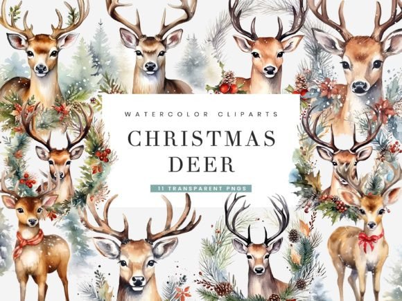 Download Watercolor Christmas Deer Clipart Bundle - Clipart Collection