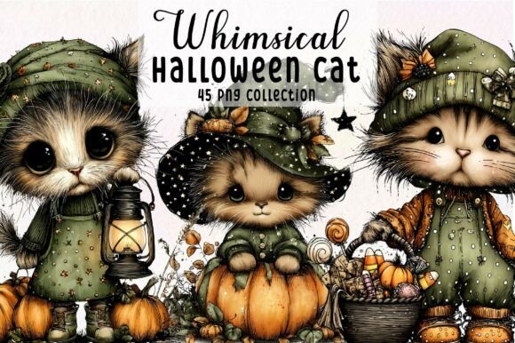 Download Whimsical Halloween Cat Clipart Bundle - Clipart Collection