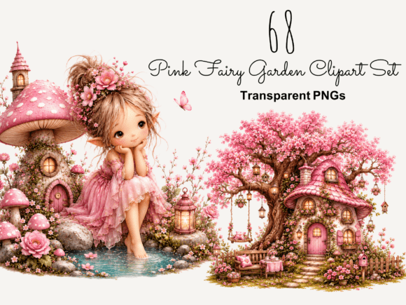 Download Pink Fairy Garden PNG Clipart Bundle - Clipart Collection