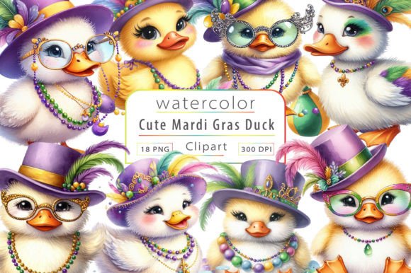 Download Watercolor Mardi Gras Cute Duck Clipart - Clipart Collection