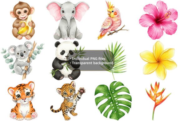 Download Watercolor Animals and Tropical Clipart - Clipart Collection