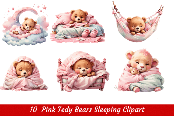 Download Pink Teddy Bear Sleeping Clipart - Clipart Collection