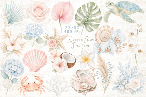 Download Watercolor Coastal Floral Clipart PNG - Clipart Collection