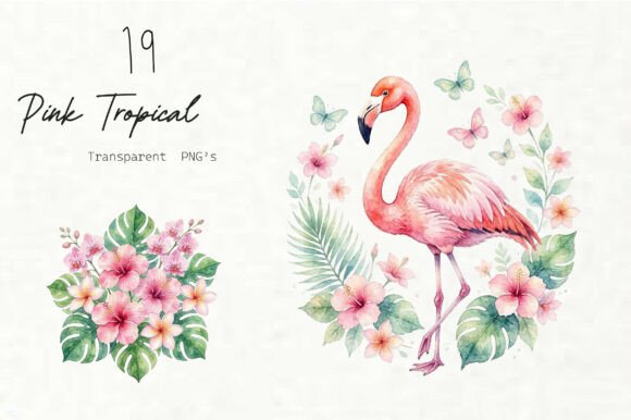 Download Pink Tropical Clipart Set - Clipart Collection