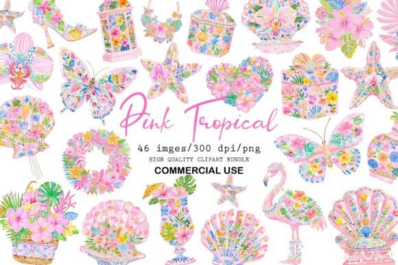 Download Pink Tropical Clipart Set - Clipart Collection