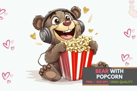 Download Cute Bear with Popcorn PNG Clipart - Clipart Collection