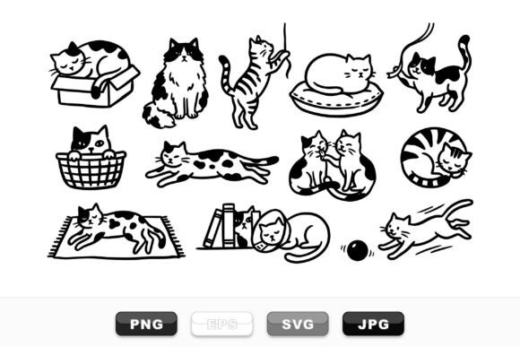 Download Charming Cat Doodle Clipart Set - Clipart Collection