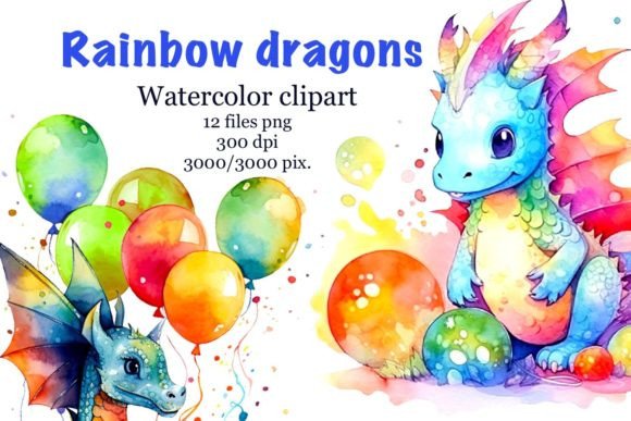 Download Rainbow Dragons, Watercolor Clipart - Clipart Collection