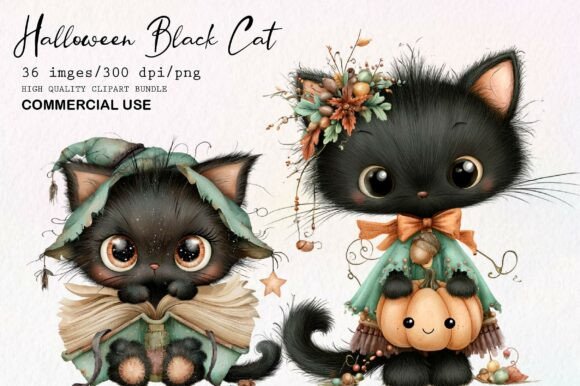 Download Whimsical Halloween Black Cat Clipart - Clipart Collection