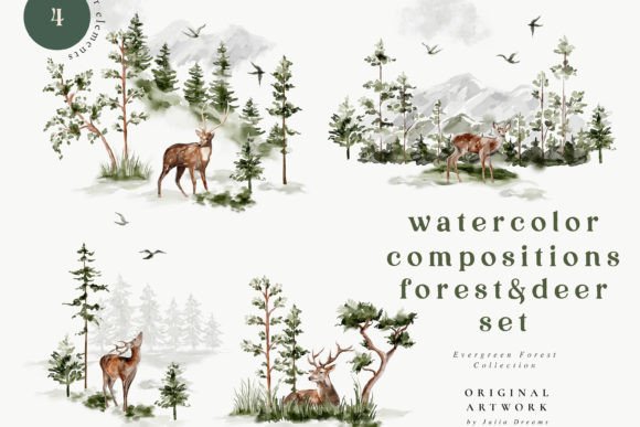 Download Watercolor Forest Deer Clipart Set - Clipart Collection
