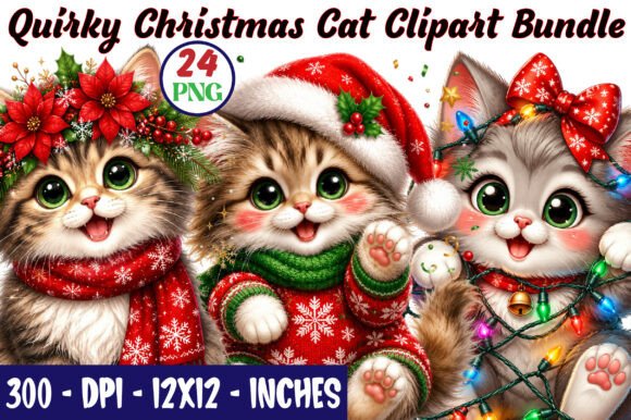 Download Quirky Christmas Cat Clipart Bundle - Clipart Collection