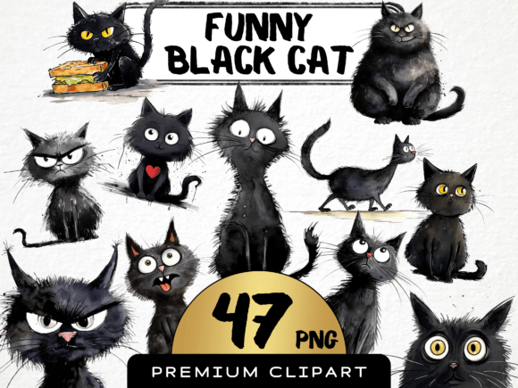 Download Funny Black Cat Clipart Bundle - Clipart Collection