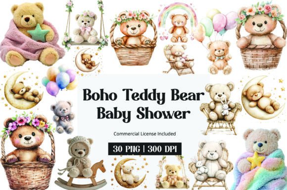 Download Boho Teddy Bear Baby Shower Clipart - Premium Resources
