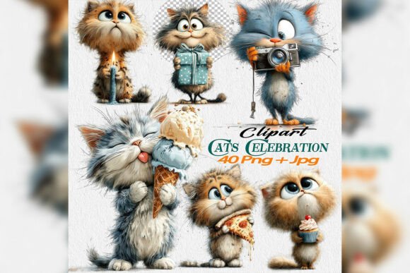 Download Birthday Cat Clipart PNG Party Bundle - Clipart Collection