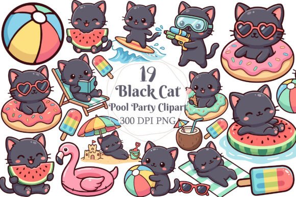 Download Pool Party Black Cat Clipart - Clipart Collection