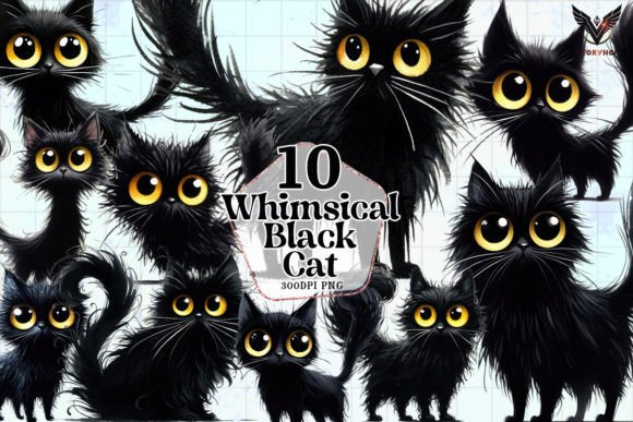 Download Whimsical Black Cat Clipart PNG - Clipart Collection