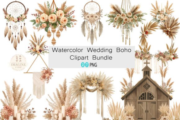 Download Watercolor Wedding Boho Clipart Bundle - Clipart Collection