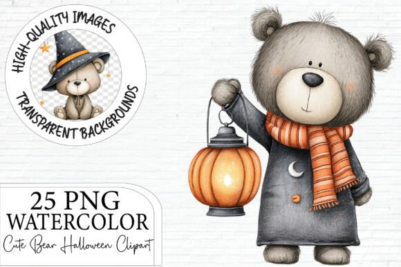 Download Cute Bear Halloween Clipart Bundle PNG - Clipart Collection