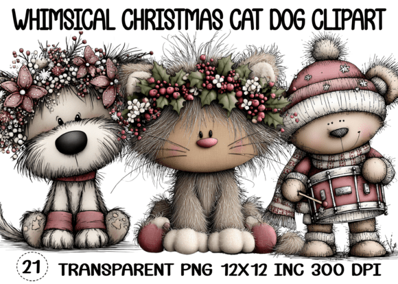 Download Whimsical Christmas Cat Dog Clipart - Clipart Collection