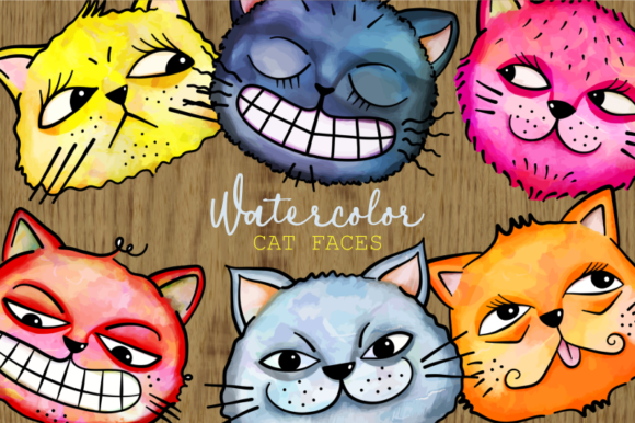 Download Funny Watercolor Cat Face Doodle Clipart - Clipart Collection