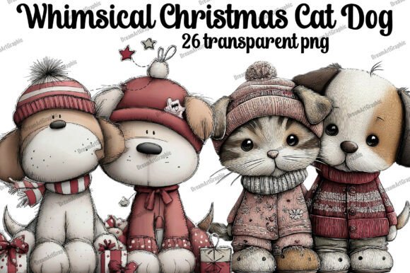 Download Whimsical Christmas Cat Dog Clipart - Clipart Collection