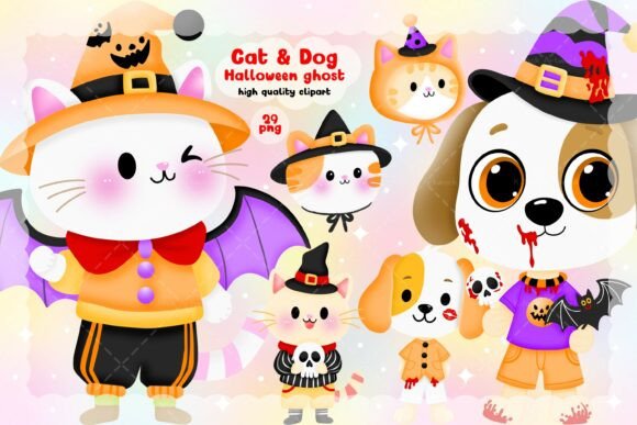 Download Cute Ghost Cat &amp; Dog Clipart PNG - Clipart Collection