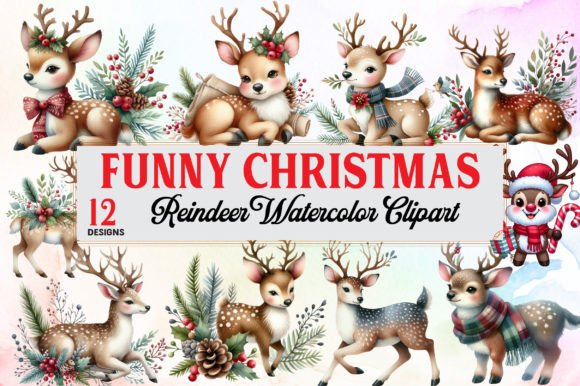 Download Funny Christmas Reindeer Clipart Bundle - Clipart Collection
