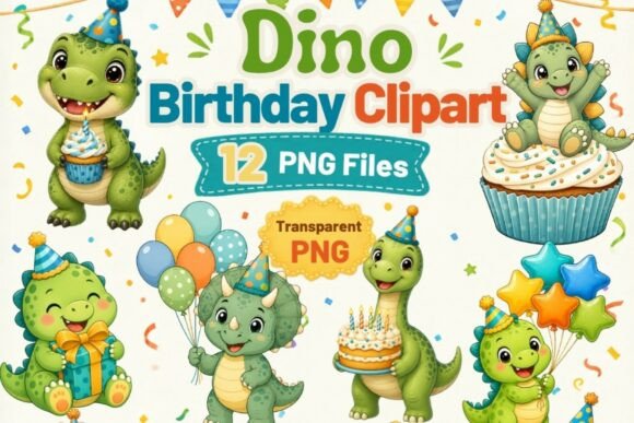 Download Dino Birthday Clipart PNG, 12 Cute Dinos - Clipart Collection