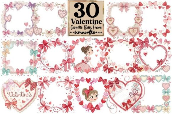 Download Coquette Valentine's Bows Frame Clipart - Clipart Collection