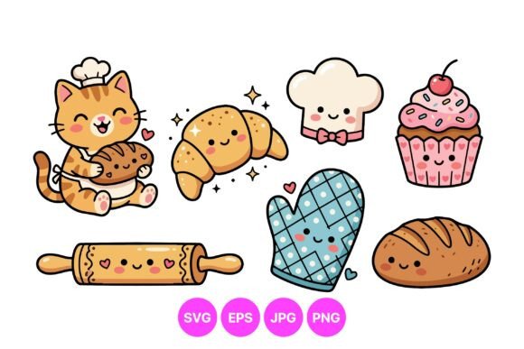 Download Cute Baking Cat Clipart Set - Clipart Collection