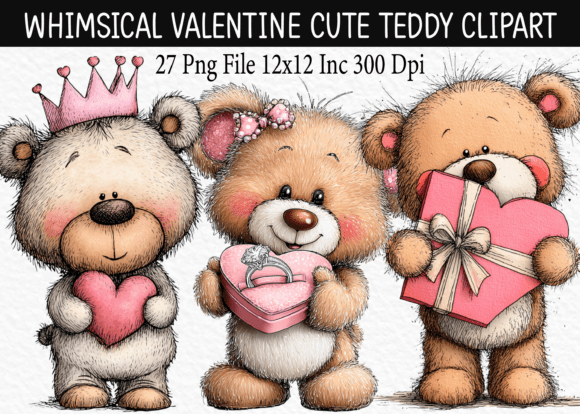 Download Whimsical Valentine Cute Teddy Clipart - Clipart Collection